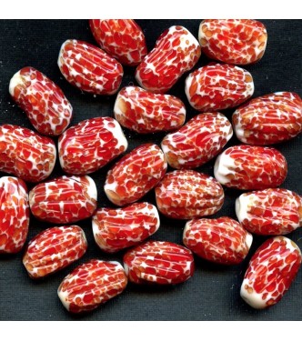 VINTAGE WHITE BEADS WITH RED FRECKLES