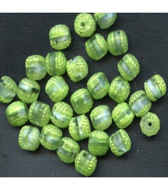 VINTAGE FACETED GIVRE GREEN WINDOW BEADS