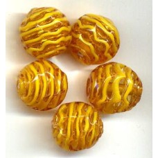 VINTAGE AMBER JAPANESE LAMPWORK WAFFLE BEADS