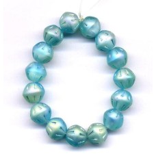 VINTAGE INCISED IRIDESCENT LIGHT AQUA BEADS