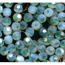 VINTAGE GREEN OPALESCENT FACETED GIVRE BEADS