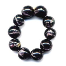 VINTAGE BLACK BEADS WITH SILVER FOIL SWIRLS
