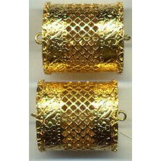 VINTAGE GOLDTONE FILIGREE BARREL FOCAL BEADS