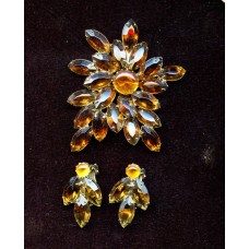 VINTAGE STARBURST TOPAZ BROOCH AND EARRINGS