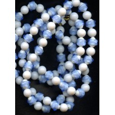 BEADED NECKLACE w/ APPLIED BLUE LAMPWORK GLASS ON BEADS