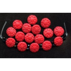 VINTAGE 2 HOLE RED FLOWER BEADS