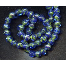 VINTAGE PEACOCK COBALT AND GREEN SWIRLED BEADS