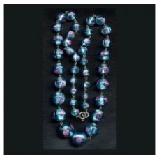 GORGEOUS BLUE FOIL NECKLACE WITH PINK ROSES