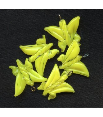 VINTAGE YELLOW LAMPWORK  BUTTERFLY DROPS