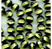 VINTAGE WG  SHINY BLACK AND LIME FOIL BEADS