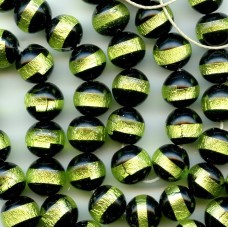 VINTAGE WG  SHINY BLACK AND LIME FOIL BEADS