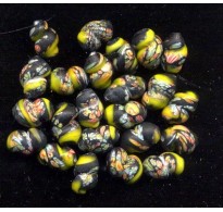 VINTAGE MATTE BLACK & YELLOW MILLEFIORI CURL BEADS