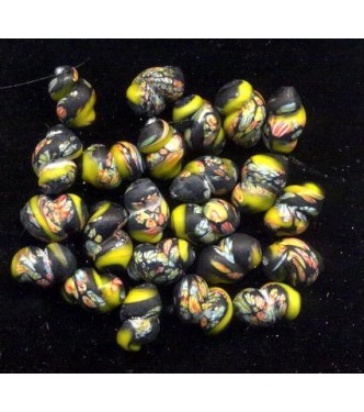 VINTAGE MATTE BLACK & YELLOW MILLEFIORI CURL BEADS