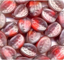 VINTAGE FROSTED RED & GREY 4 SIDED BEADS