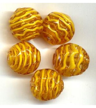 VINTAGE AMBER JAPANESE LAMPWORK WAFFLE BEADS