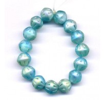 VINTAGE INCISED IRIDESCENT LIGHT AQUA BEADS