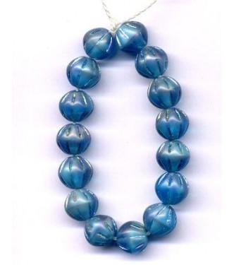 VINTAGE INCISED IRIDESCENT BLUE BEADS