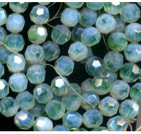 VINTAGE GREEN OPALESCENT FACETED GIVRE BEADS