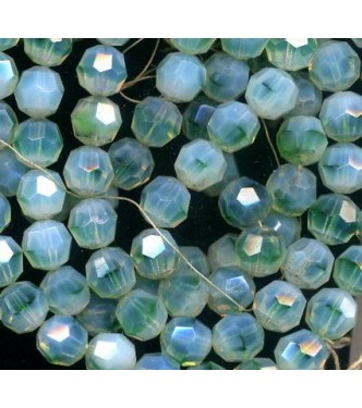 VINTAGE GREEN OPALESCENT FACETED GIVRE BEADS