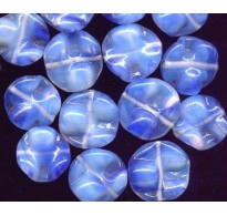 VINTAGE OPALESCENT BLUE RUFFLED DISK BEADS