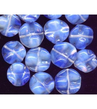 VINTAGE OPALESCENT BLUE RUFFLED DISK BEADS