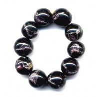 VINTAGE BLACK BEADS WITH SILVER FOIL SWIRLS