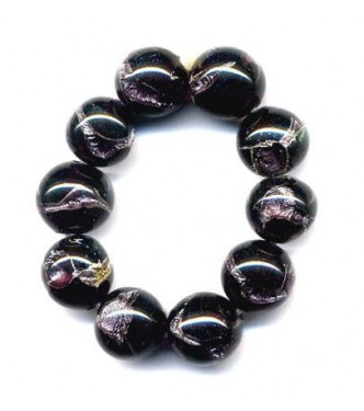 VINTAGE BLACK BEADS WITH SILVER FOIL SWIRLS