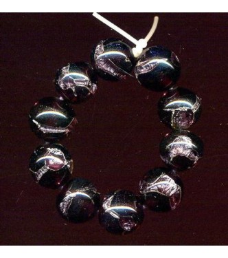 VINTAGE BLACK BEADS WITH SILVER FOIL SWIRLS