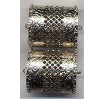 VINTAGE SILVERTONE FILIGREE BARREL FOCAL BEADS 