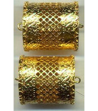 VINTAGE GOLDTONE FILIGREE BARREL FOCAL BEADS