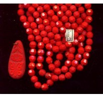 VINTAGE LIPSTICK RED BEADS & PENDANT TOO