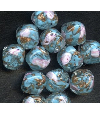 GORGEOUS VINTAGE VENETIAN AQUA FLORAL NUGGETS