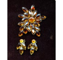 VINTAGE STARBURST TOPAZ BROOCH AND EARRINGS