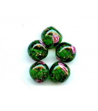 VINTAGE VENETIAN GREEN NUGGETS WITH ROSES