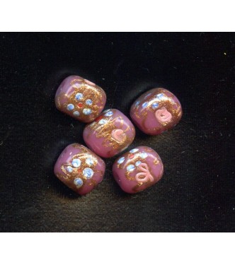 VINTAGE VENETIAN MAUVE BEADS w/ APPLIED FLOWERS