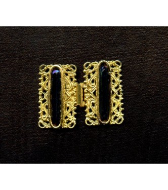 VINTAGE FILIGREE BOX CLASP SET WITH BLUE IRIS BUGLE BEADS