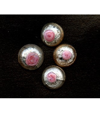 LOVELY VINTAGE VENETIAN SILVER FOIL AND ROSE CABOCHONS