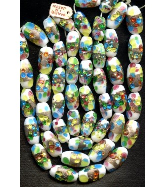 VINTAGE JAPANESE WHITE LAMPWORK WITH COLORED FOIL