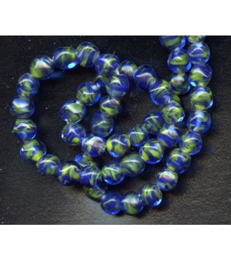 VINTAGE PEACOCK COBALT AND GREEN SWIRLED BEADS