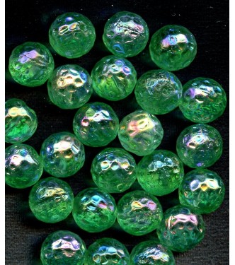 VINTAGE DIMPLED GREEN IRIDESCENT BEADS 