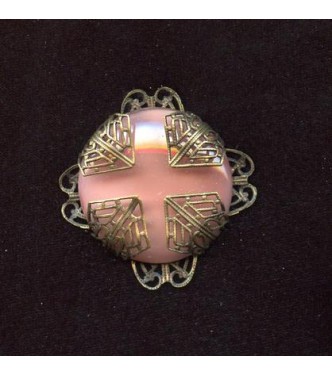 VINTAGE SATIN GLASS & FILIGREE PENDANT