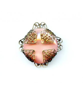 VINTAGE SATIN GLASS & FILIGREE PENDANT