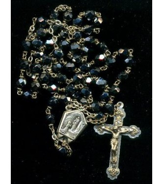 VINTAGE HEMATITE CRYSTAL ROSARY & CASE